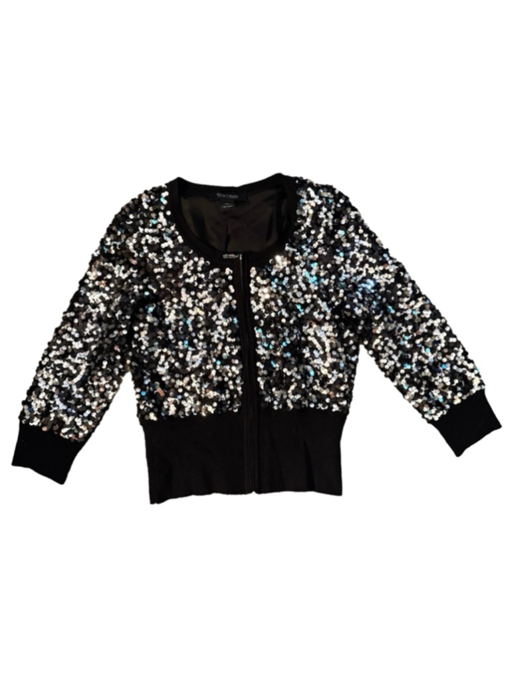 White House Black Market Black Silver Sequin Shrug XS